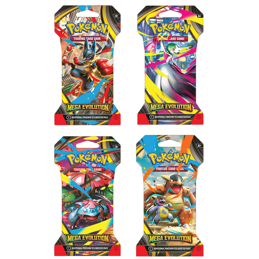 Mega Evolution Sleeved Booster Pack (Random Art) – 4 Pack Bundle