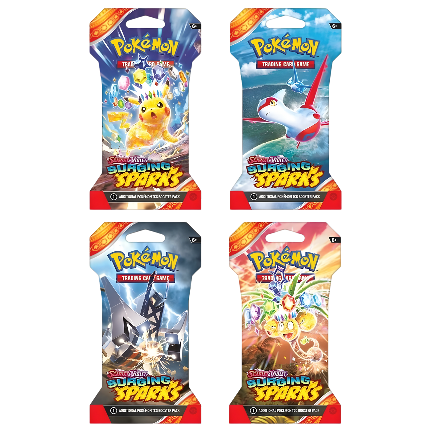 Surging Sparks Sleeved Booster Pack (Random Art) – 4 Pack Bundle