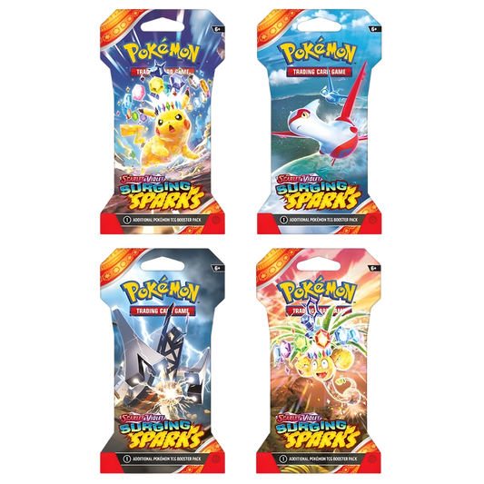 Surging Sparks Sleeved Booster Pack (Random Art) – 4 Pack Bundle